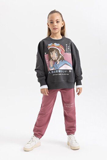 DeFacto SofT Furry PrinTEd SwEatshirt and TracKsuiT SET for Girls - B5642a823wn