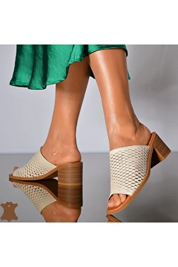 CUCA Women's Daily Comfort Heeled Slippers - Genuine Leather Printed