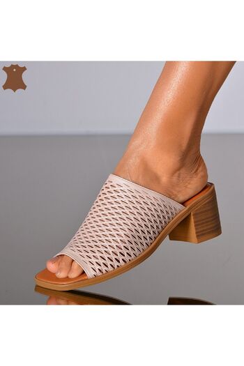 CUCA Women's Daily Comfort Heeled Slippers - Genuine Leather Printed