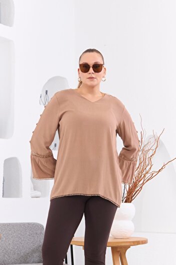 RMG Plus Size Wrinkled Mink Blouse - Sleeve Detail