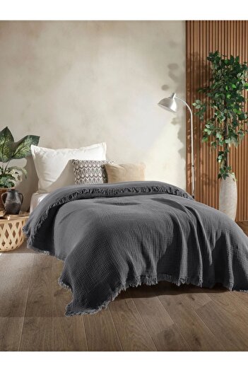 OTEXSA Anthracite 4 Layer Muslin Bedspread/Pike (200 X 220)