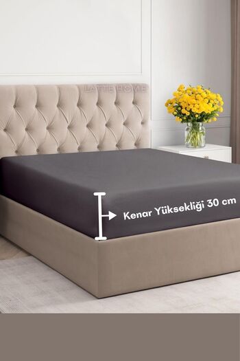LATTE TEKSTİL Anthracite Colored 100% Cotton Combed Cotton - Elastic Single/Double/King Size Bedsheet