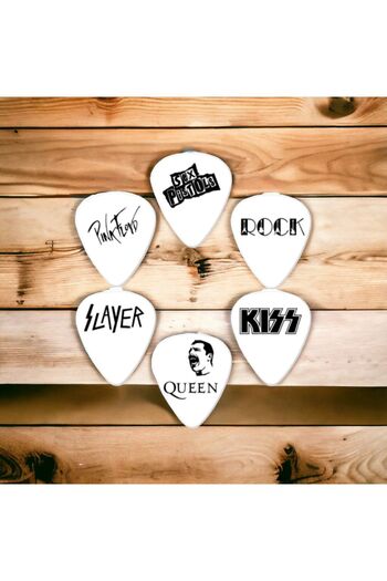 cantekin Gitar Pena 6 Adet Çift Taraf Baskılı Queen Rock Slayer Pink Floyd Kiss Sex Pistols Gitar Pena 0,50mm