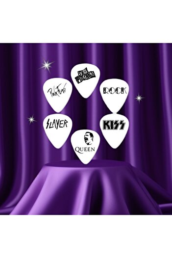 cantekin Gitar Pena 6 Adet Çift Taraf Baskılı Queen Rock Slayer Pink Floyd Kiss Sex Pistols Gitar Pena 0,50mm