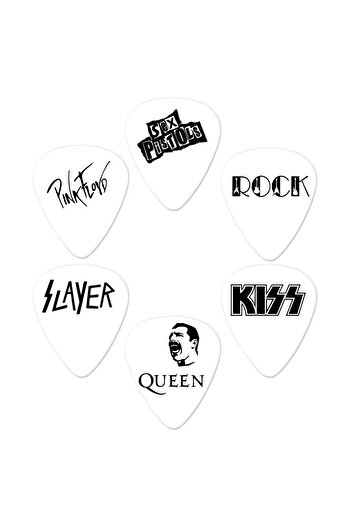 cantekin Gitar Pena 6 Adet Çift Taraf Baskılı Queen Rock Slayer Pink Floyd Kiss Sex Pistols Gitar Pena 0,50mm