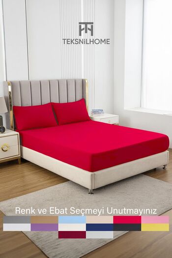 TeksNil Home ملاءة سرير مفردة/مزدوجة من القطن المرن باللون الأحمر من Ranforce - 14 لونًا مناسبًا