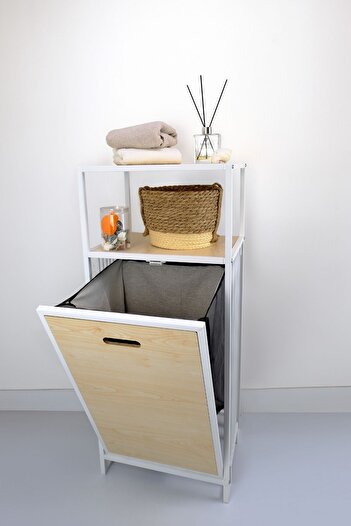 Digithome Metal Kirli Sepetli 2 Raflı Çok Amaçlı Banyo Düzenleyici Raf Organizer Akçaağaç – MRS-006