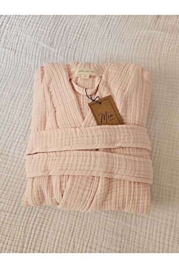 Mia Home & Baby 4 Kat Müslin Kimono Model Bornoz/Sabahlık Pudra Pembe