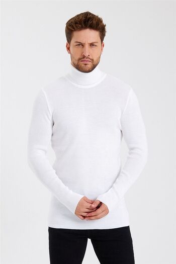 Tarz Cool Men's White Full Fisherman Knitwear-ttrzz1406r07s