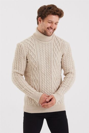 Tarz Cool Men's Beige Knitted Patterned Knitwear Sweater-trz8152r07s