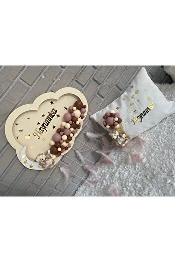 NeşeliAtölyem 45x30 Cm Ledli Bulut Bubble Bebek Kapı Süsü Yastık
