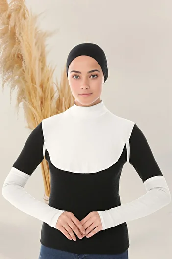 Sonbaharmoda Ecru Color Women's Hijab Clothing Set of 2 - Combed Cotton Sleeves and Neck Collar
