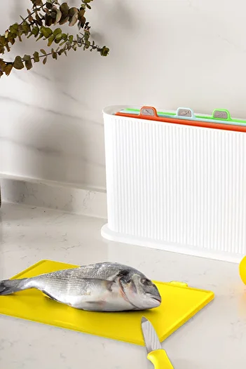 Porsima 1074 Model Multi Cutting Board Set with Stand - White and Multicolor Chopping Board