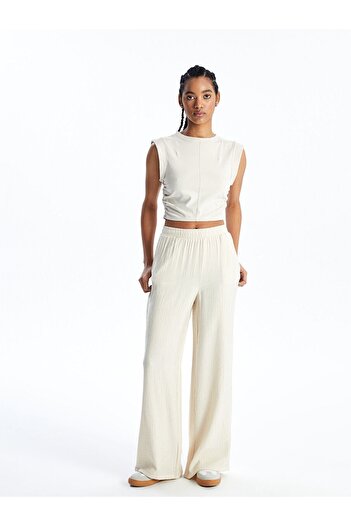 LC Waikiki Straight Wide Leg Women's Trousers with Elastic Waist