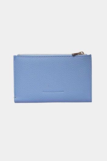 Grande 2804 Hakiki Gerçek Deri Çıtçıtlı Fermuarlı Kadın Cüzdanı Flother Bebe Mavisi