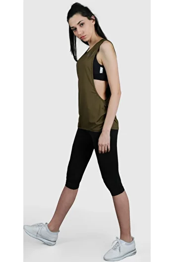 HALVMAN Women's Side Decollete Sports Tank Top Khaki Hlv1347