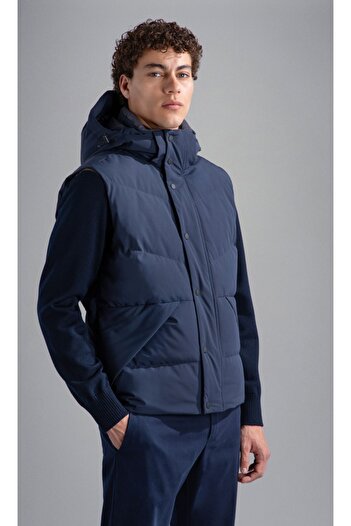 PAUL&SHARK Navy Blue Hooded Vest - Men's with Brand Logo, 14312006 -013