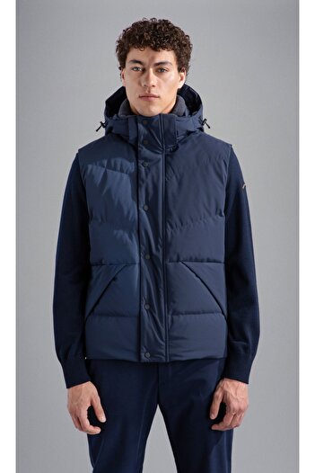 PAUL&SHARK Navy Blue Hooded Vest - Men's with Brand Logo, 14312006 -013