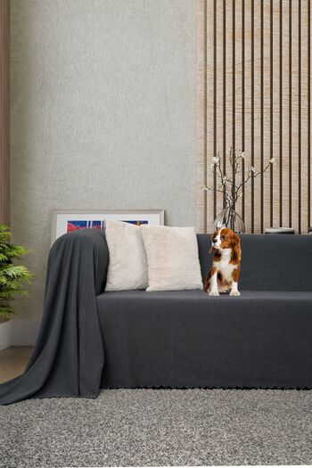 Latuda Concept Seat Cover| Sofa Bed Cover| Sofa Shawl 175x300 Microfiber Chenille Double Sided Non-Slip| Anthracite
