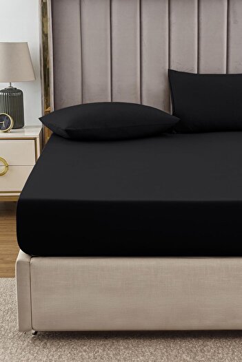 TeksNil Home RanForce Cotton Black Elastic Single/double Bed Sheet - 14 Colors Fitted