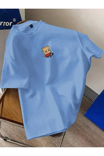 PALPİTO Unisex Oversize T-Shirt - Baby Blue, Χαρτόνι Πρόσωπο με στάμπα