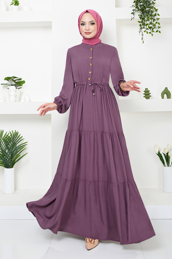 ModaMerve Lilac Half Button Dress - 2350BGS895-M