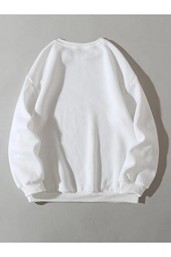 PALPİTO Γυναικείο φούτερ White Love Teddy Bear με στάμπα Oversize - Crew Neck