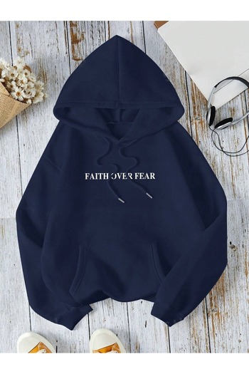 PALPİTO Синій худі з принтом Faith, унісекс, з капюшоном, 3 нитки