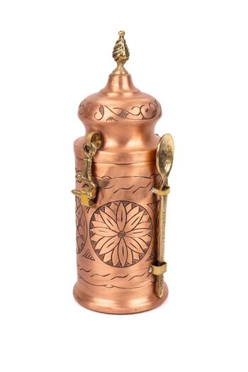 Zinnun Copper Coffee Box Hand Carved