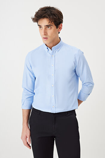 AC&Co / Altınyıldız Classics Men's BlueSlimFitOxfordShirt Pack - 2-piece Easy to Iron