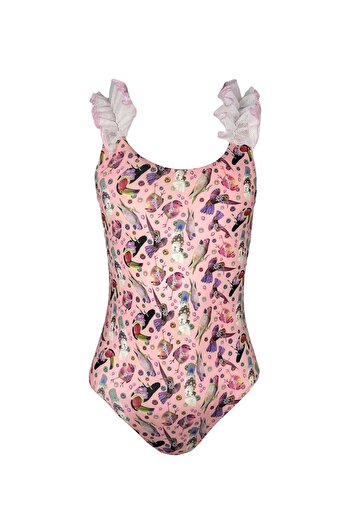 LOOK ME Suspender Bird Pattern Lace Ruffled 50Uv Girl's Swimsuit by Nessi Byrd