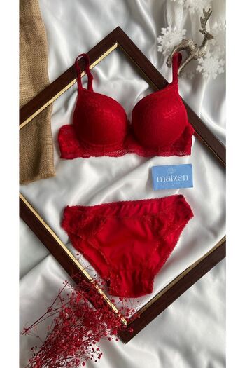 MAİZEN Padded Red Lace Recovery Bra Set