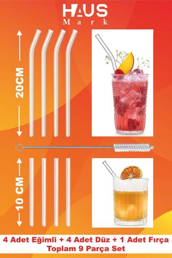 HAUSMARK SEt oF 8 Glass PipEttEs - 4 PiEcEs 20cm BEvElED, 4 PiEcEs 10cm Straight, 1 PiEcE ClEaning Brush