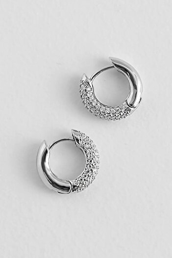 New Obsessions Fitted Zircon Stone VIP Antiallergic Non Tarnish Round Silver Color Huggie Hoop Earrings