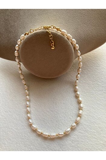 Lapismar atelier 3 Mm Minik Gerçek Arpa Inci Kolye, Minimal Küçük Inci Kolye, Choker Inci, Gelin Kolyesi