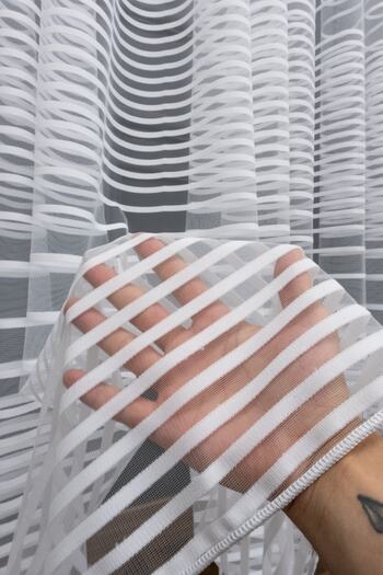 Esse Home Sport Pattern Striped Tulle Curtain, 350x250, Sparse Pleat, 1/2