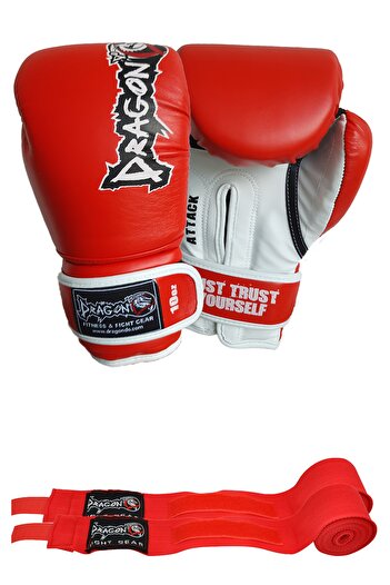 Dragondo Attack 5 Boxing Gloves New Attack Boxing Gloves and Bandage Black Color Set of 2