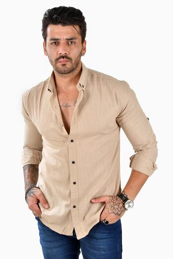 DeepSEA Milky Brown Linen Long Sleeve Lycra Men's Shirt2101101