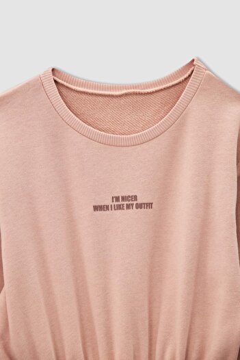 DeFacto Kız Çocuk Bisiklet Yaka Uzun Kollu Sweat Elbise