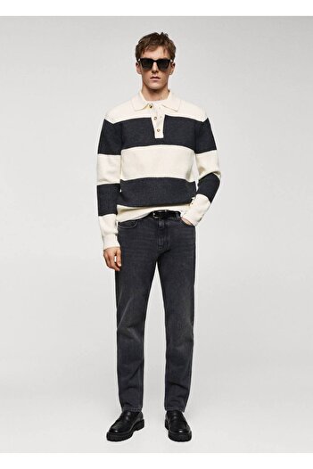MANGO Man Poloshirt aus gerippter Strickware mit Streifen