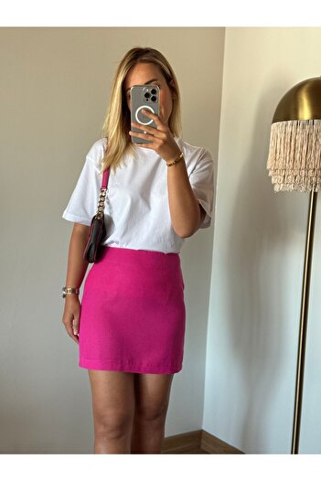 Butik Keten fuşya mini etek