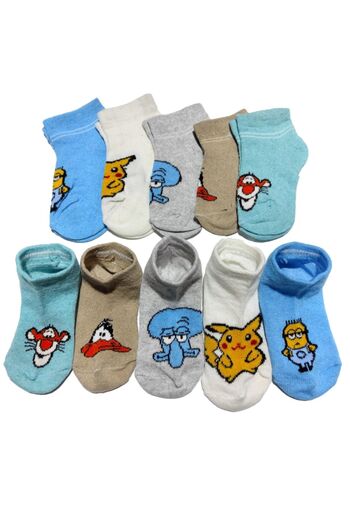 SOYTEMİZ 5-6 Years Old Children's Booties Socks with Character Pattern 10 Pairs