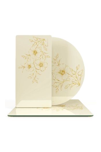 Decovetro Vintage Beige Floral Patterned 3-Piece Mixed Set - Glass Presentation Service