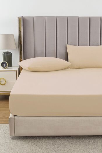 TeksNil Home RanForce Beige Elastic Cotton Single/double Bed Sheet - 14 Colors Fitted