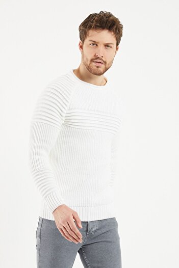 Tarz Cool Men's White Knitwear Sweater -trzcm28888r06