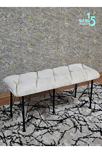 Yirmi15 Metal Ayaklı Babyface Lüks Puf & Bench - Krem Bench- Bench- Puf