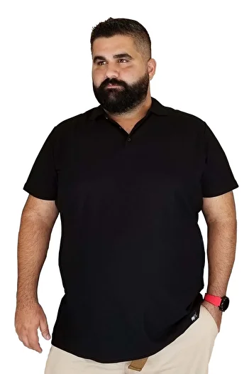 Xanimal Men's Black Plus Size Polo Collar Pocketless T-shirt