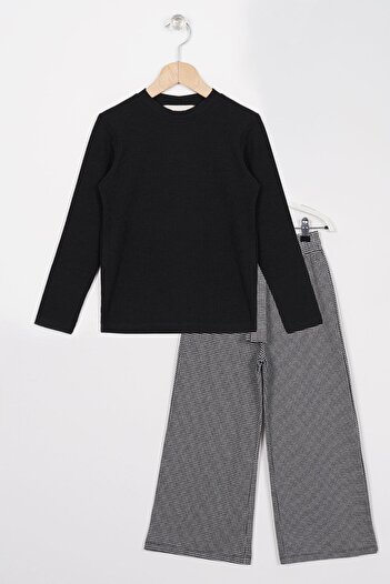 zepkids Black Turtleneck Studded Long Sleeve Girl's Trousers Set
