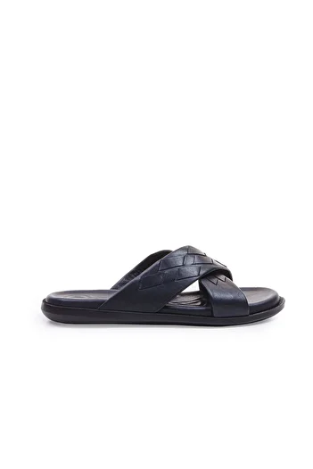 Vantaggio Pulse Navy Blue Leather Men's Slippers