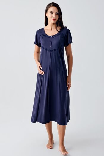 Artış Short Sleeve Stretchy Viscous Maternity Dressing Gown Nightgown Set